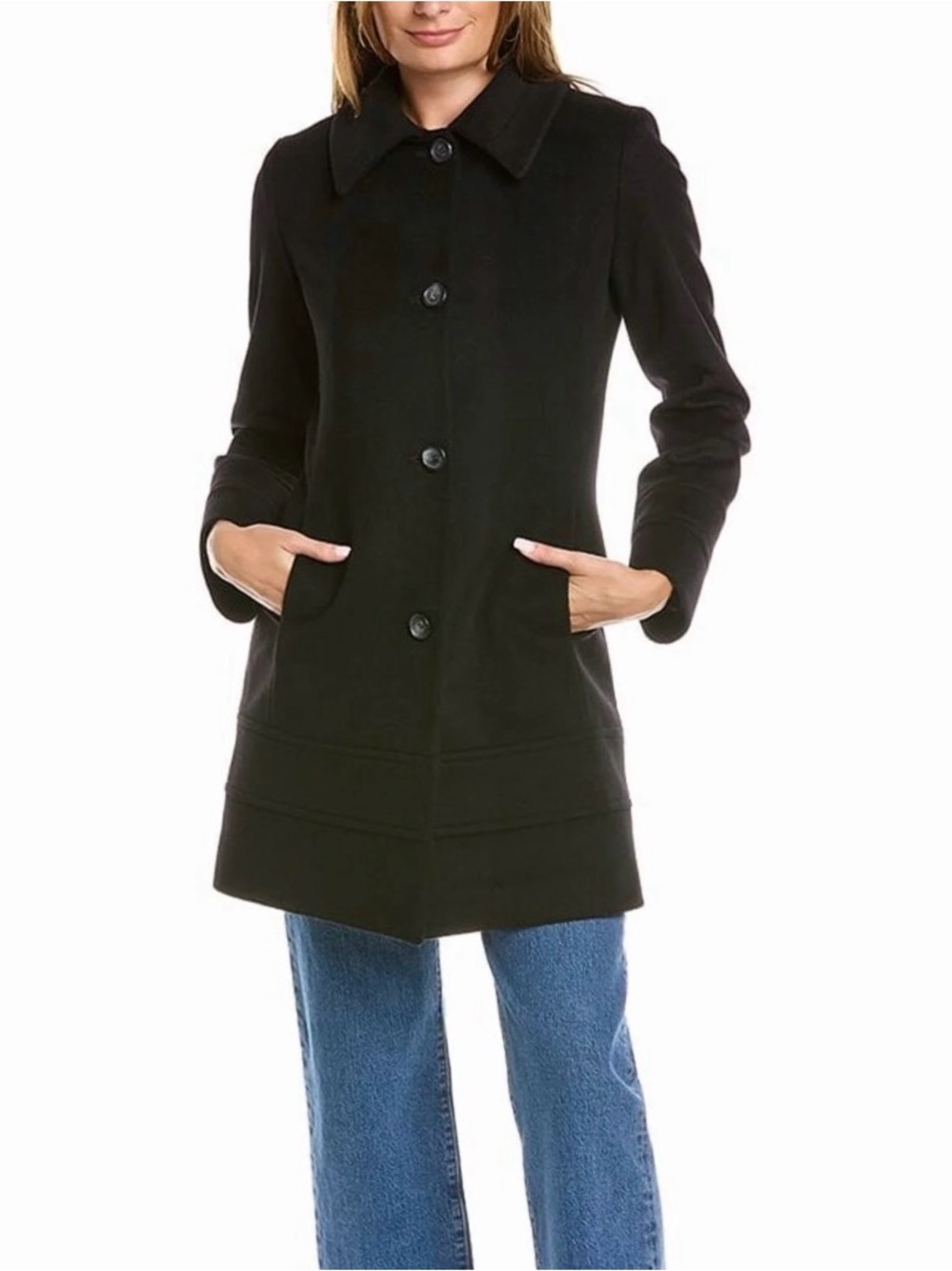 Loro Piana Fleurette Black 100% Wool Pea Coat